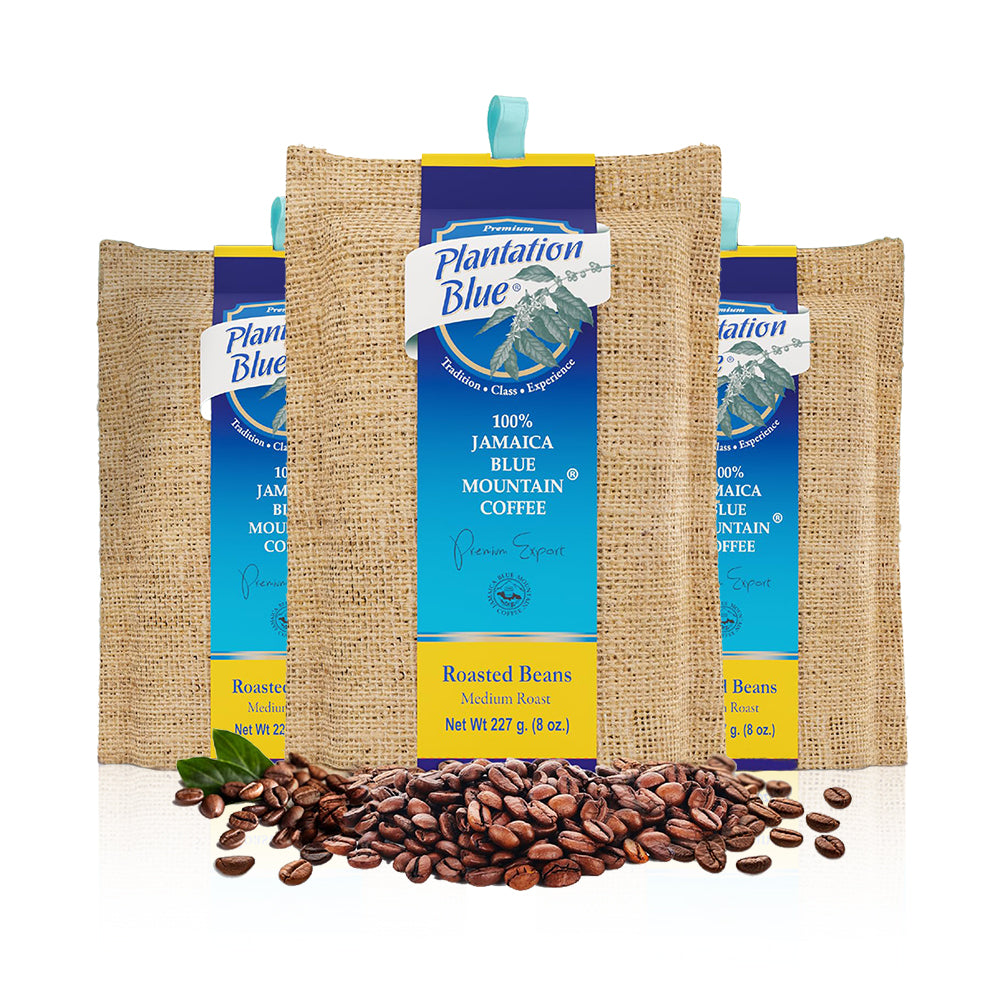 Plantation Blue 100% Jamaica Blue Mountain Coffee – Whole Beans Bundle (3 × 8oz Packs)