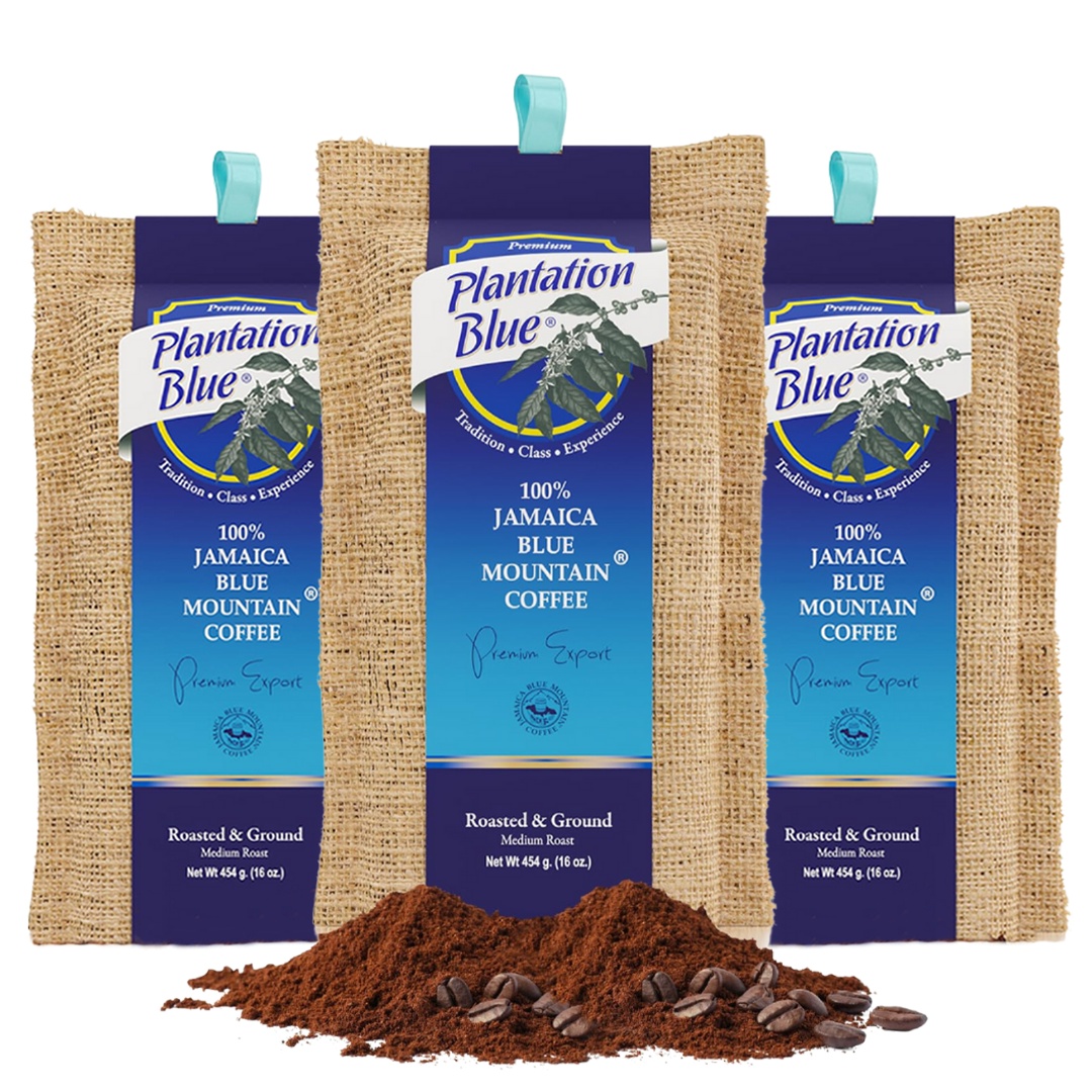 Plantation Blue 100% Jamaica Blue Mountain Coffee – Ground Bundle (3 × 1lb Packs)