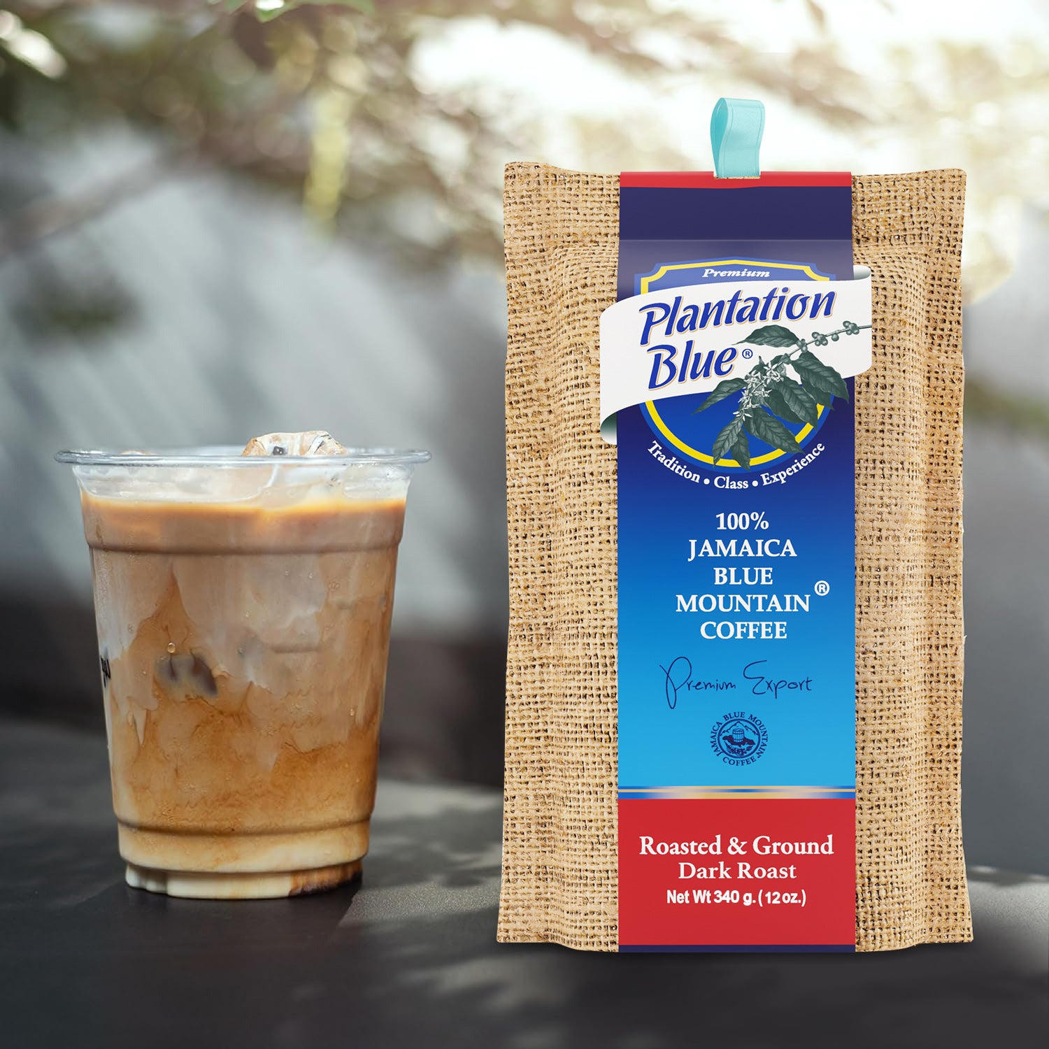 Plantation Blue 100% Jamaica Blue Mountain Coffee - Dark Roasted & Ground (12oz)