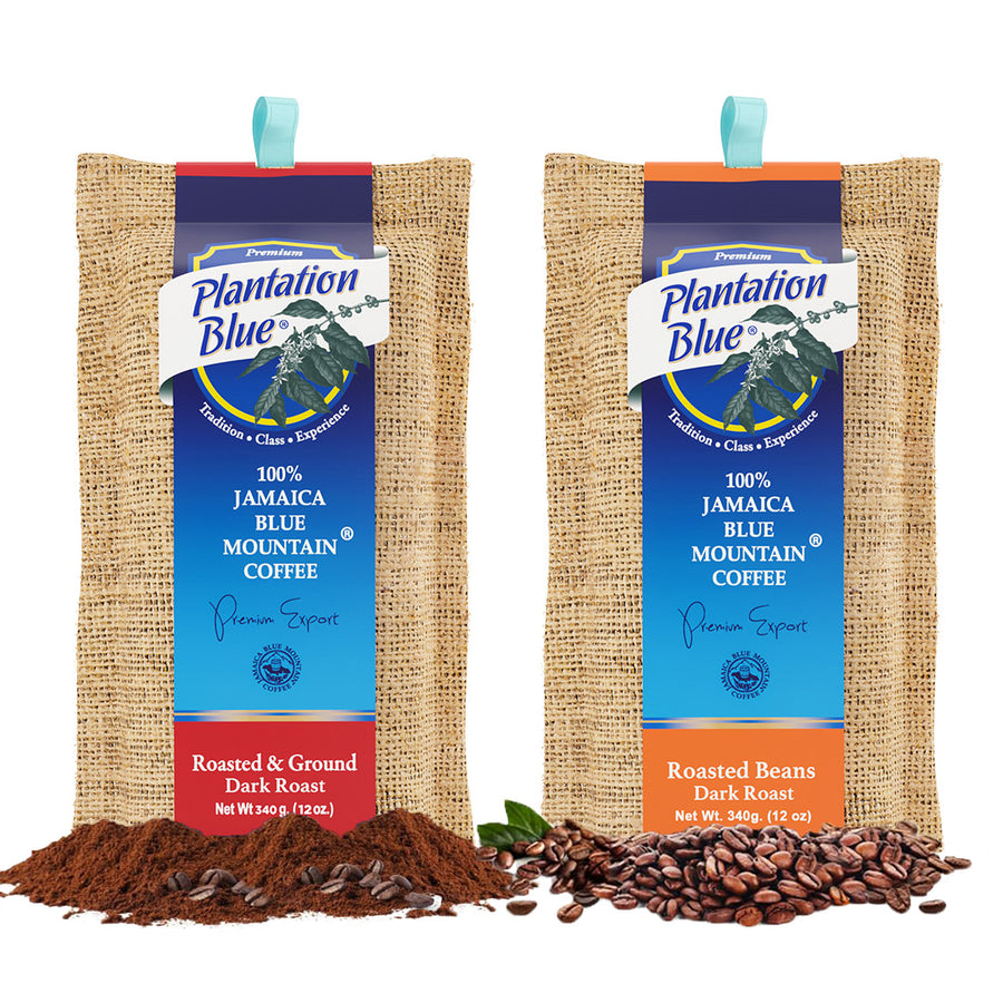 Jamaica Blue Mountain Coffee Dark Roasted (12oz Whole Beans & 12oz Ground)