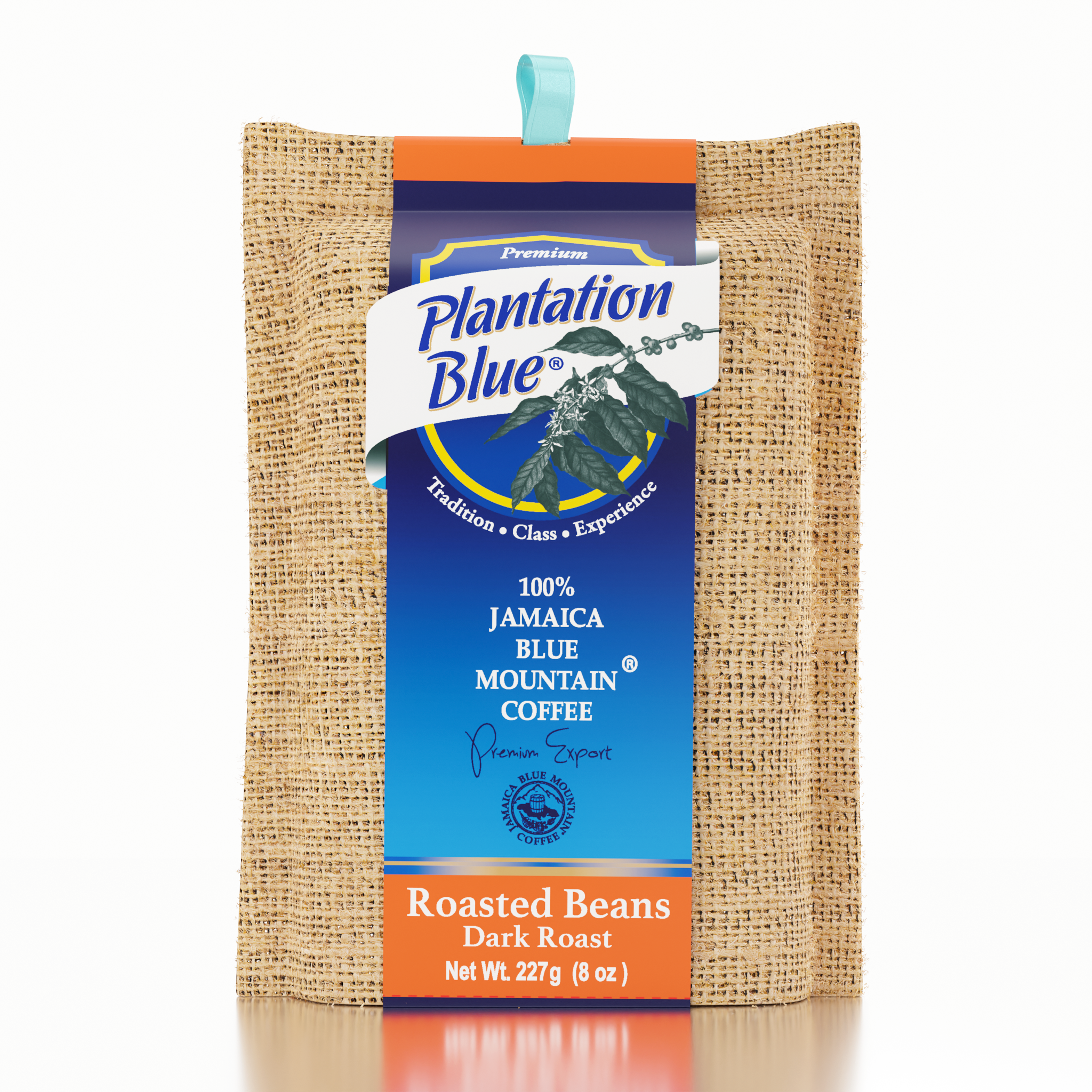 Plantation Blue 100% Jamaica Blue Mountain Coffee - Dark Roasted Whole Beans (8oz)