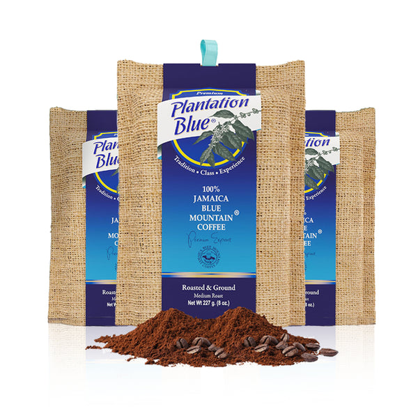 Plantation Blue 100% Jamaica Blue Mountain Coffee – Ground Bundle (3 × 8oz Packs)
