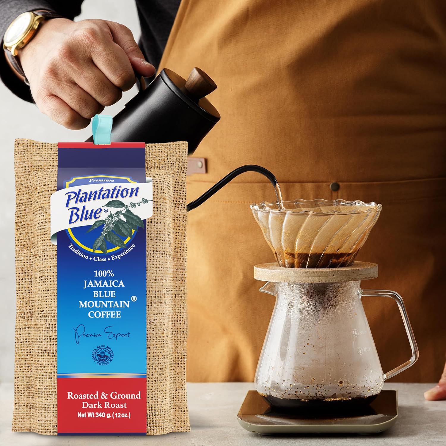 Plantation Blue 100% Jamaica Blue Mountain Coffee - Dark Roasted & Ground (12oz)